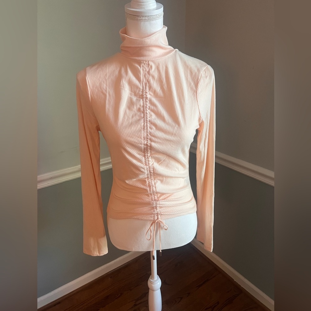 NWT AFRM Mollie Long Sleeve Drawstring Crop Top – Cream Beige – Size Large